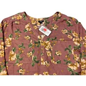 Torrid Harper Georgette Brushed Tunic Pullover 1X Collarless Long Sleeve Floral